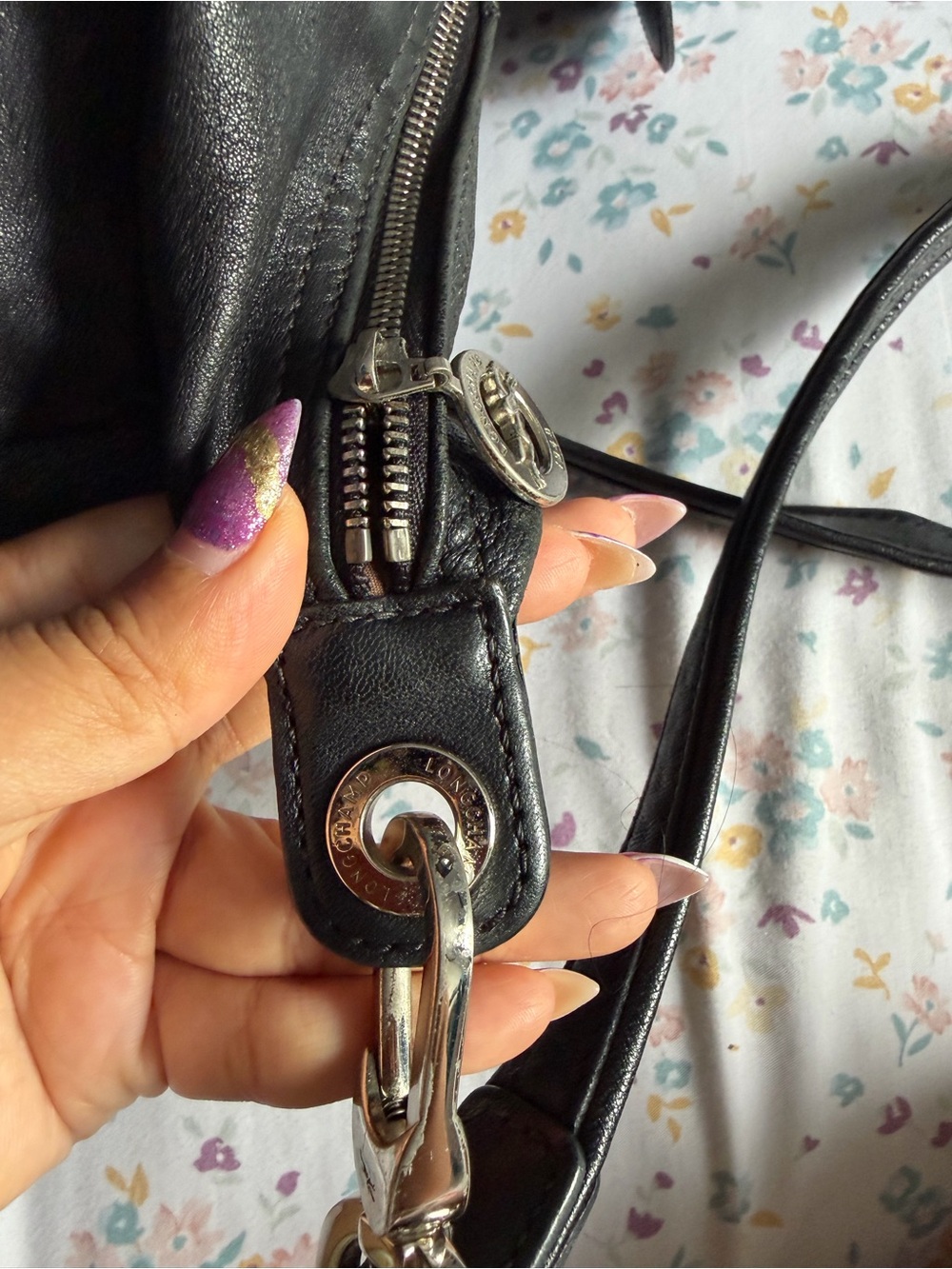 Longchamp Black Leather Top-Handle & Crossbody Satchel - Picture 7 of 10